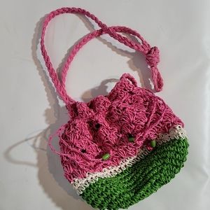 Cappelli Straworld Inc. pink/ green watermelon crossbody drawstring closure bag